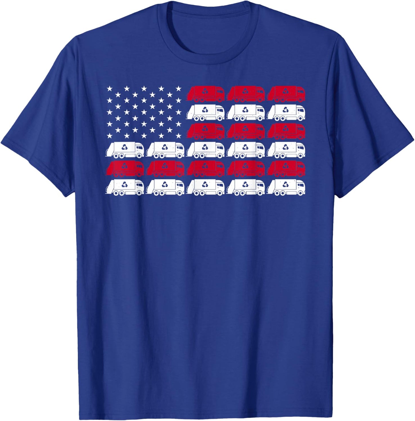 Garbage Truck USA American Flag Patriotic Men Women Boys T-Shirt - T-Shirt | Royal