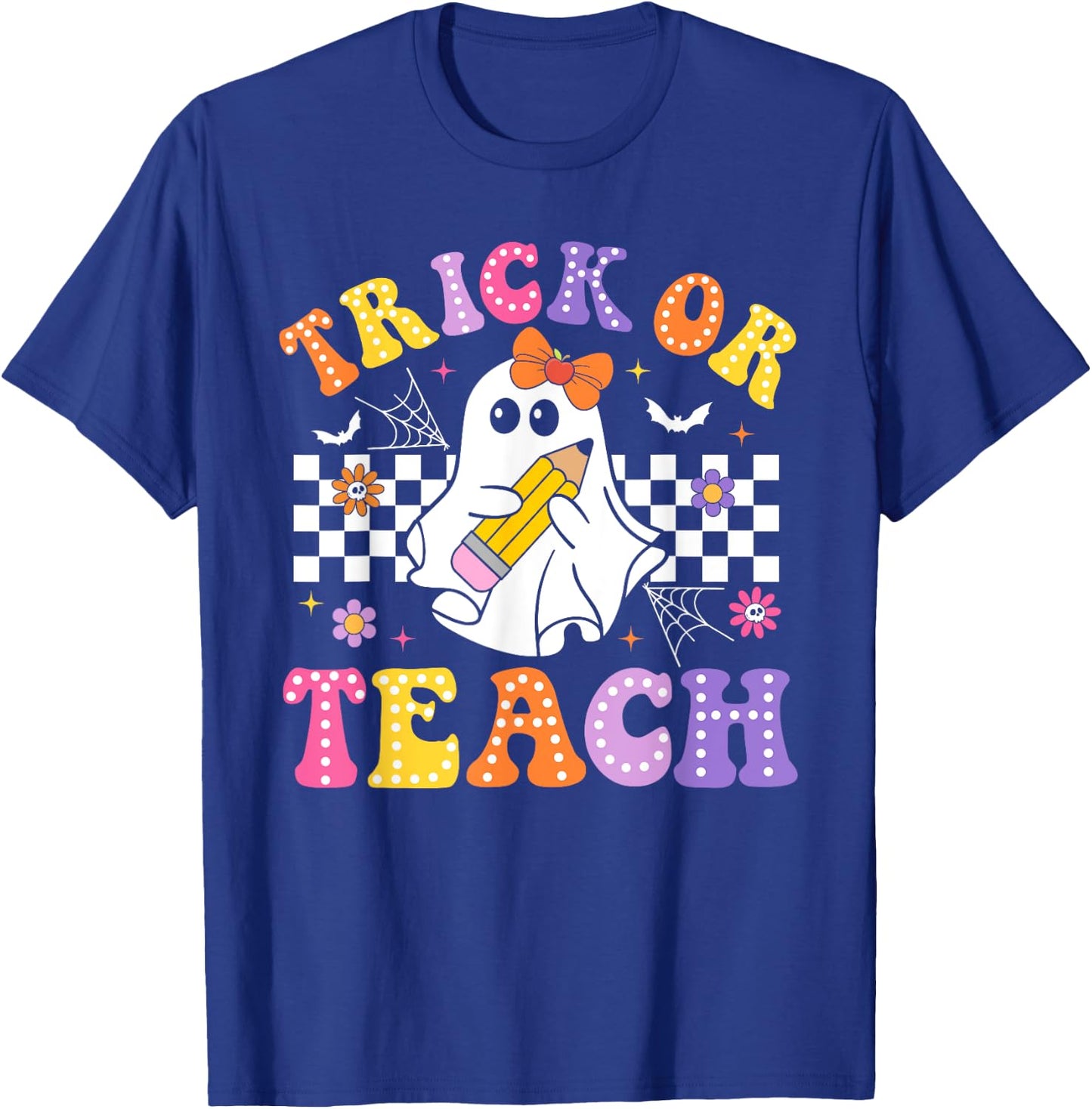 Trick Or Teach Groovy Halloween Teachers T-Shirt - T-Shirt | Royal