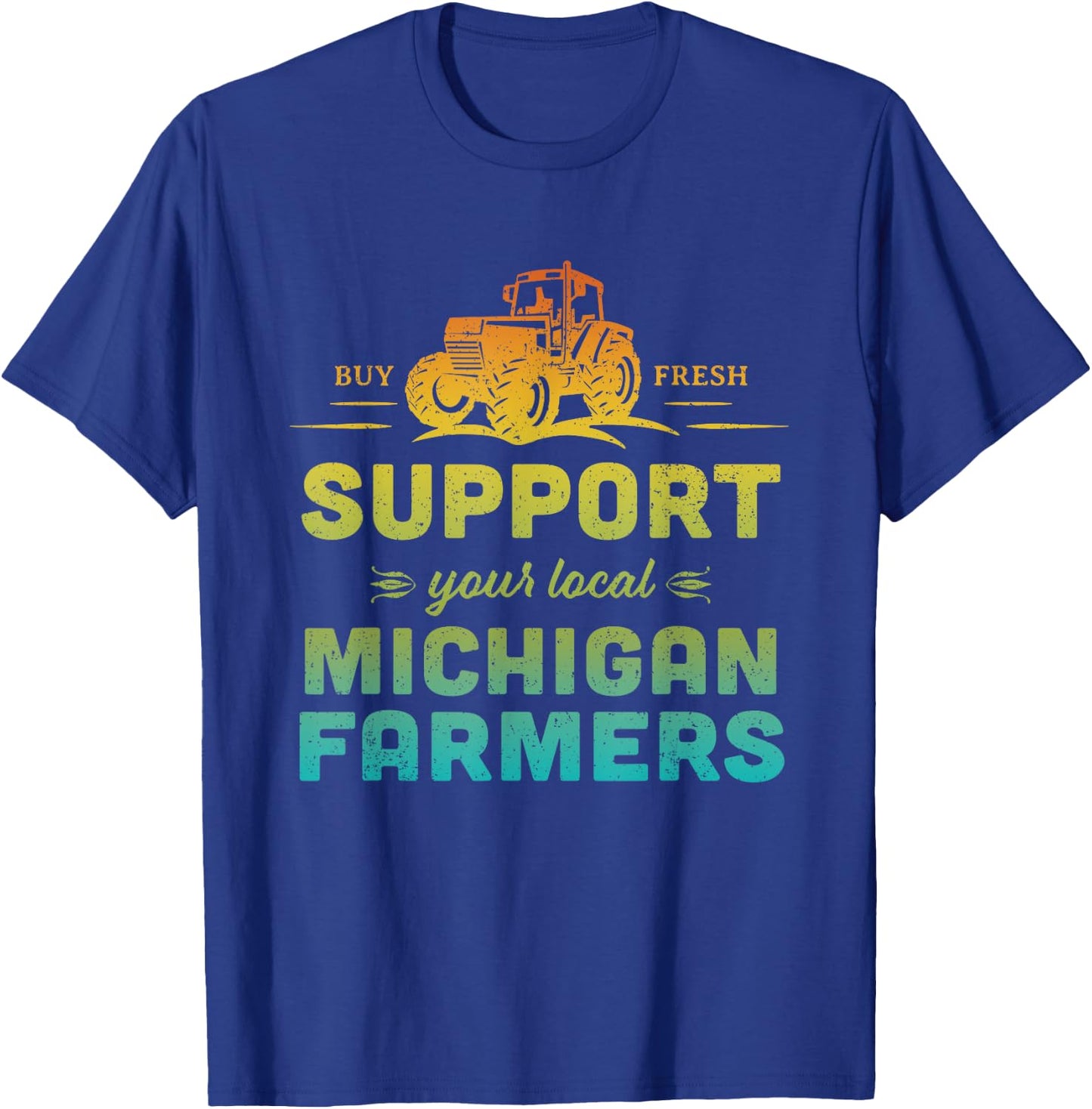 Michigan Farmers Local Market Farms Retro Tractor Souvenir T-Shirt - T-Shirt | Royal