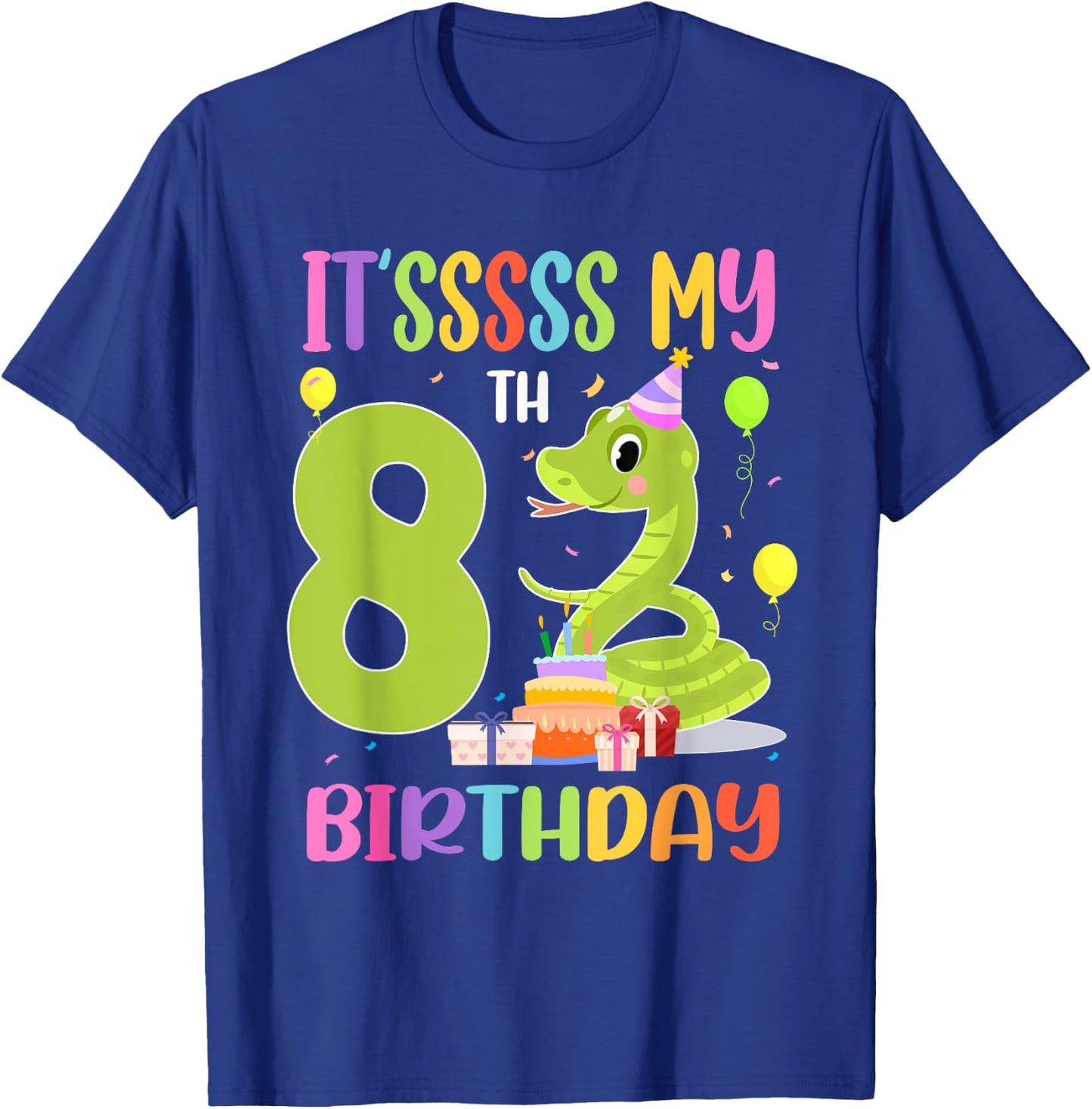 It's My 8th Birthday Snake 8 Years Old Birthday T-Shirt - T-Shirt | Royal