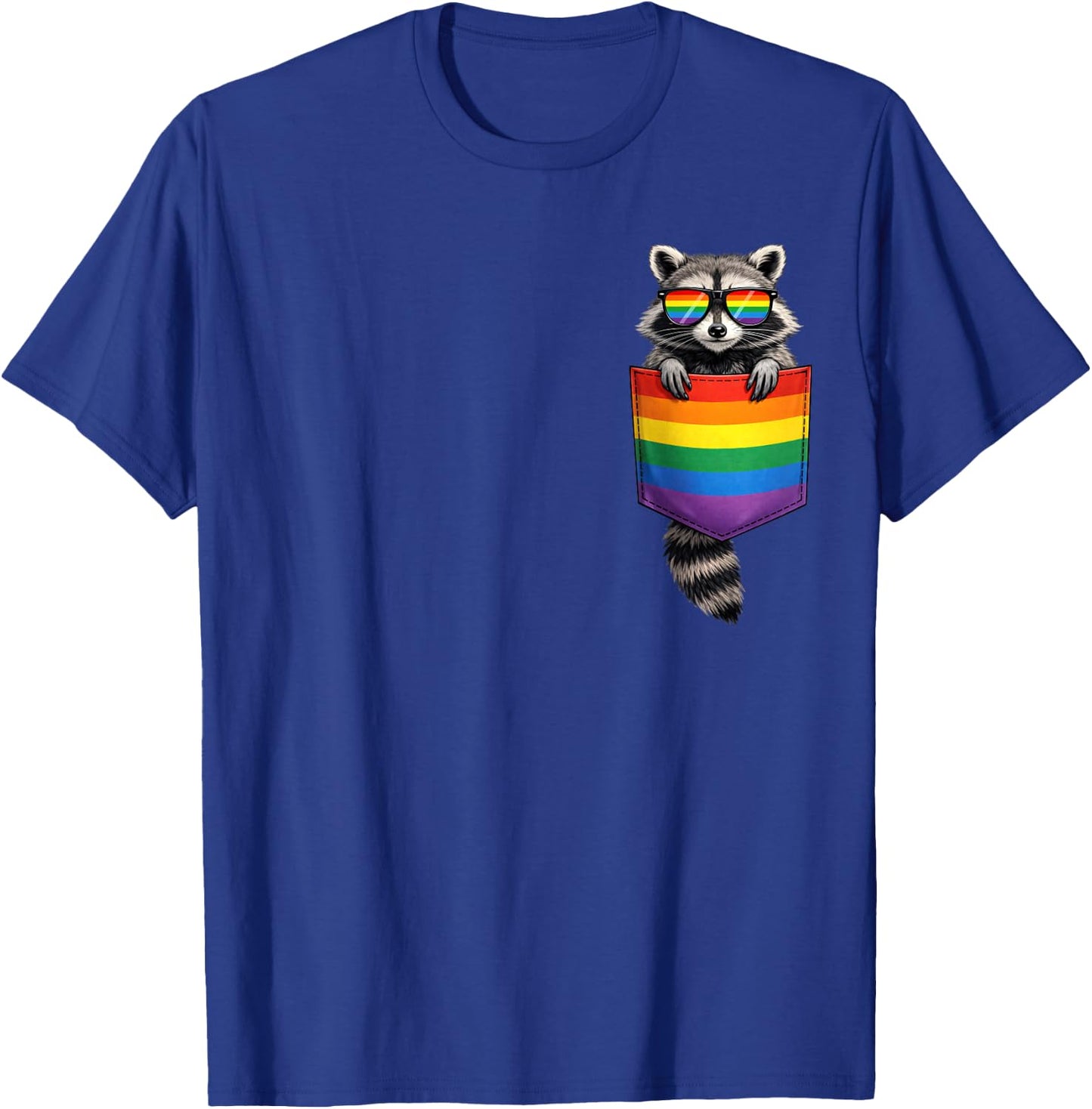 Cute Raccoon Pocket Funny LGBT Rainbow Ally Gay Pride Flag T-Shirt - T-Shirt | Royal