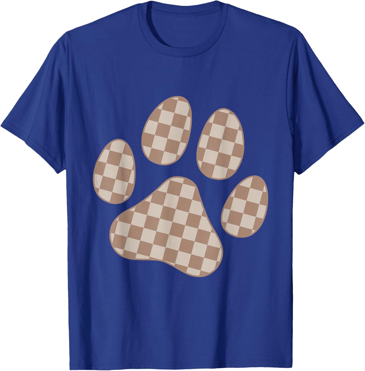 Brown Beige Checkered Cat Dog Paw Print Checkerboard Men Women Kids T-Shirt - T-Shirt | Royal