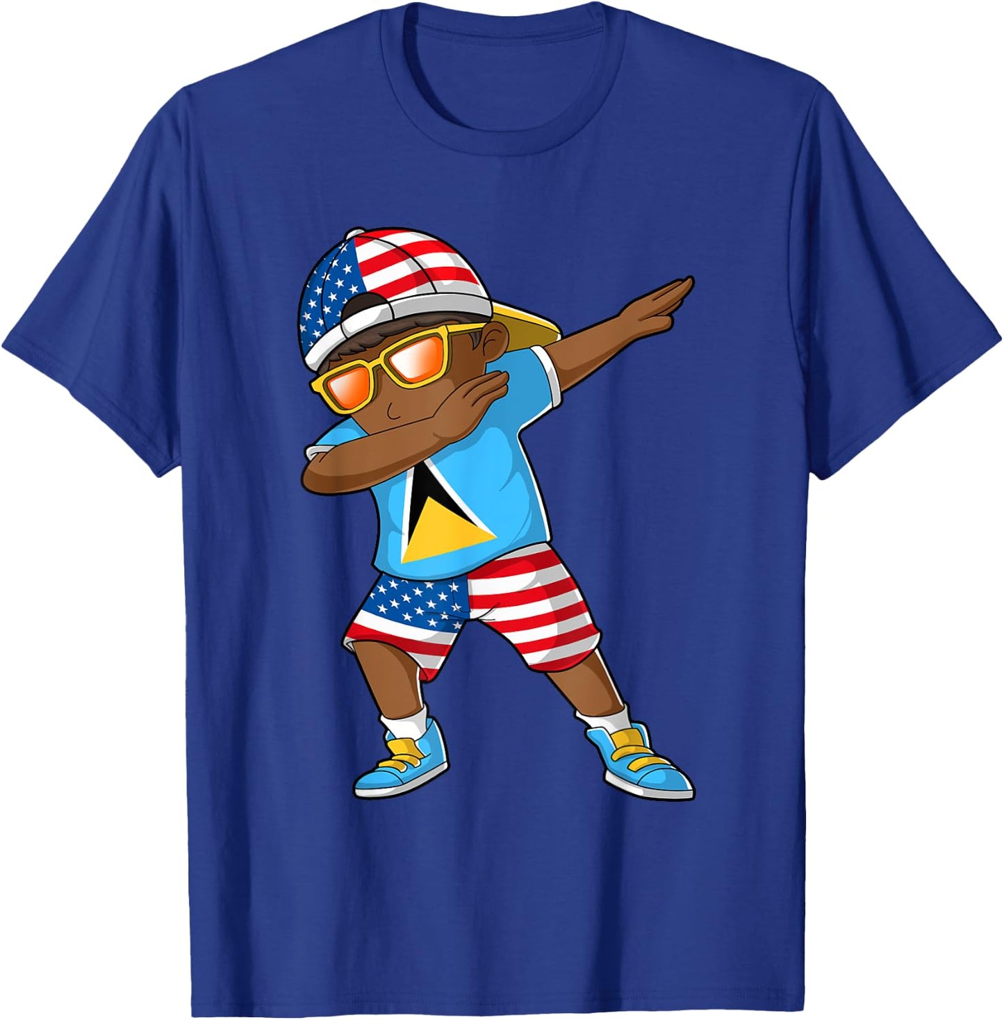 Half American Half Saint Lucian Boy Kid Saint Lucia Flag T-Shirt - T-Shirt | Royal