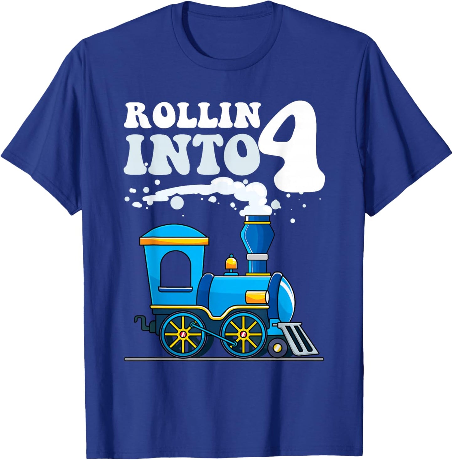 Rollin' Into 4 Train 4th Birthday Party Four Years Old Boys T-Shirt - T-Shirt | Royal