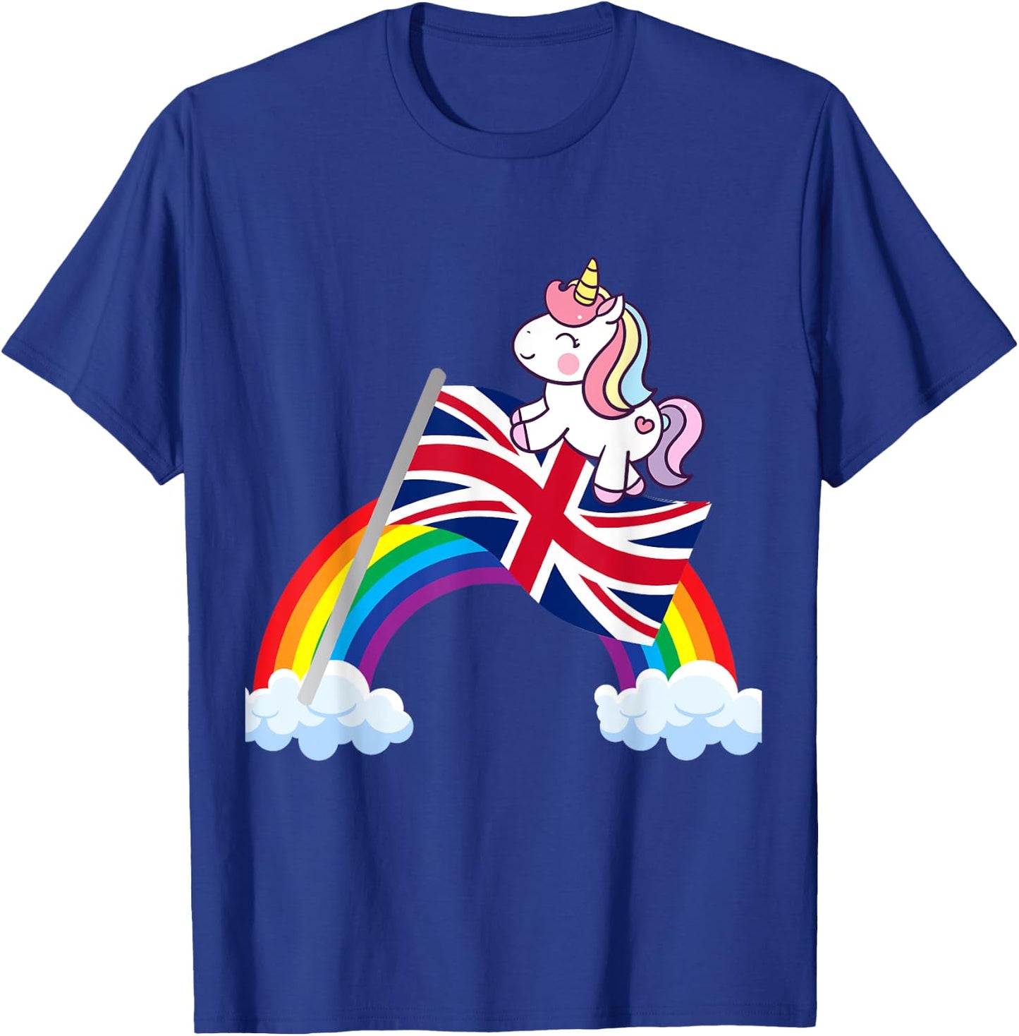 Unicorn Riding British UK Flag Boys Girls Women Kids Rainbow T-Shirt - T-Shirt | Royal