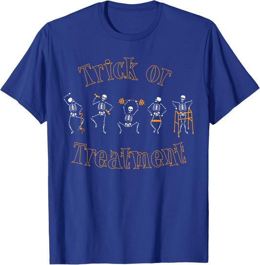 Trick Or Treatment Physical Therapy Skeleton Halloween PT T-Shirt - T-Shirt | Royal
