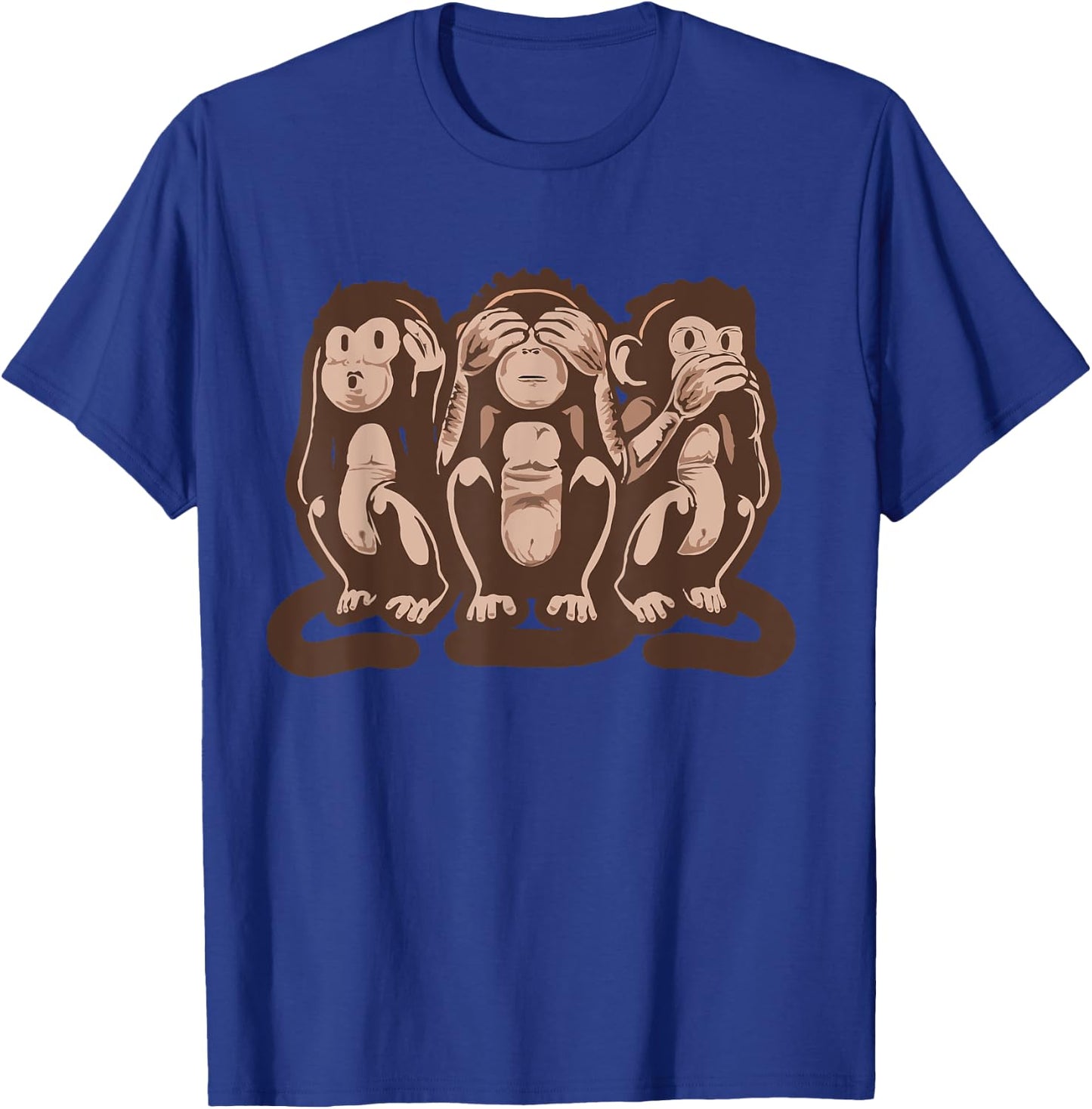 Three Wise Monkeys Speak Hear & See No Evil T-Shirt - T-Shirt | Royal