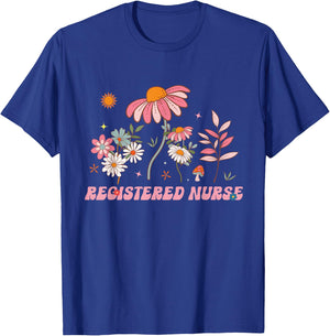 Groovy Registered Nurse Wildflower Flowers Summer T-Shirt - T-Shirt | Royal