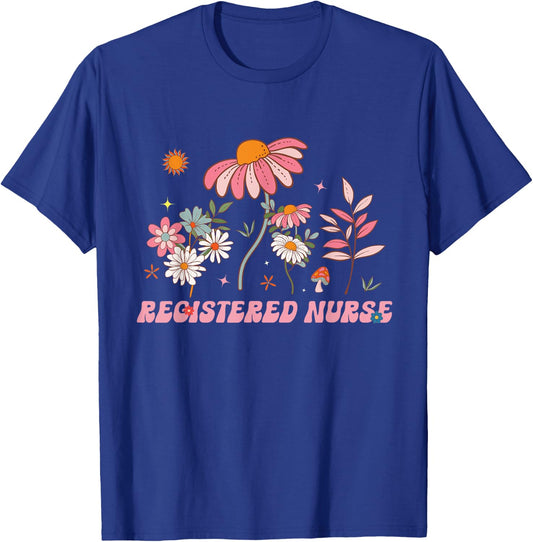 Groovy Registered Nurse Wildflower Flowers Summer T-Shirt - T-Shirt | Royal