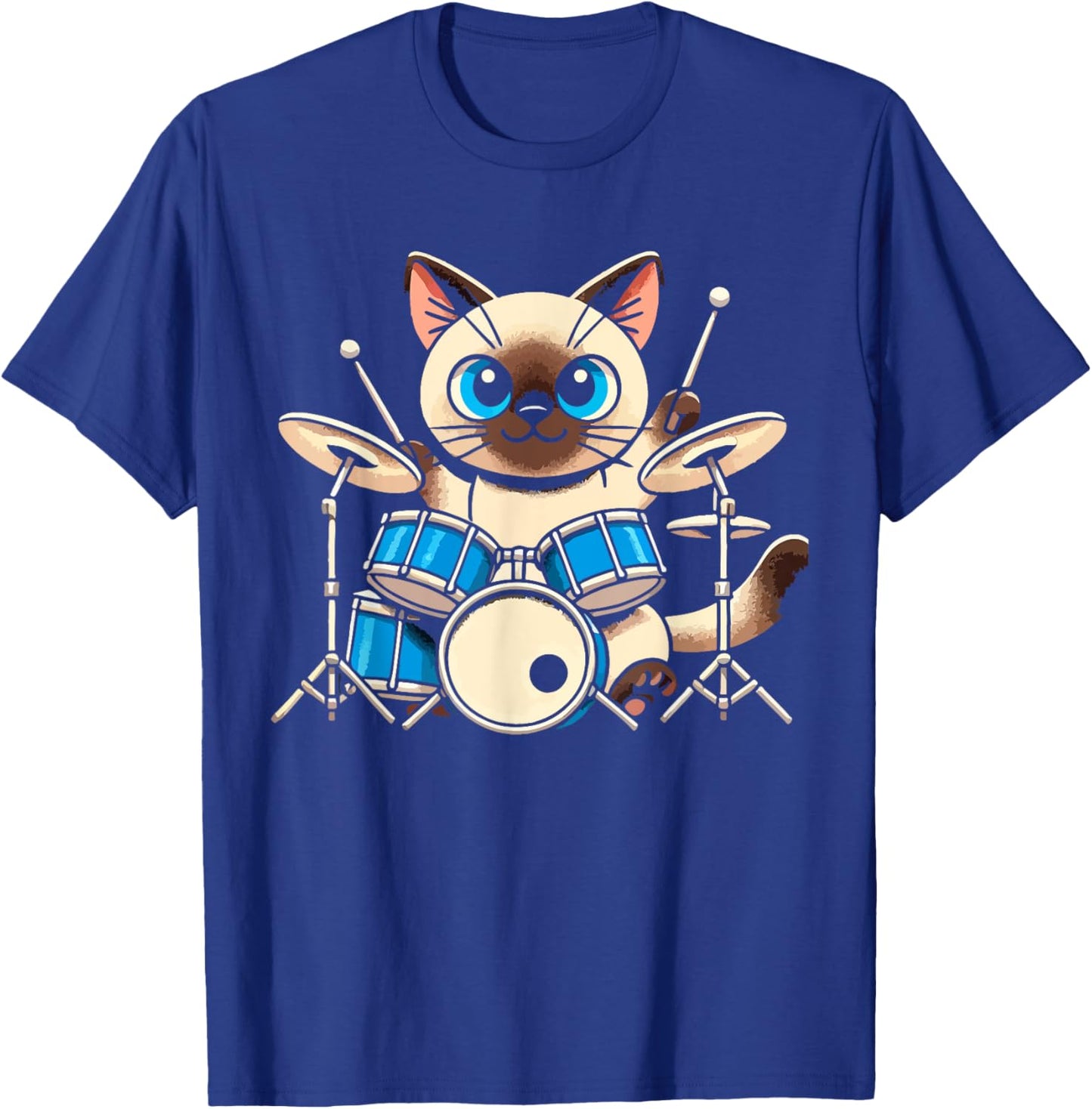 Siamese Cat Playing Drums Music Lover Women Kids T-Shirt - T-Shirt | Royal