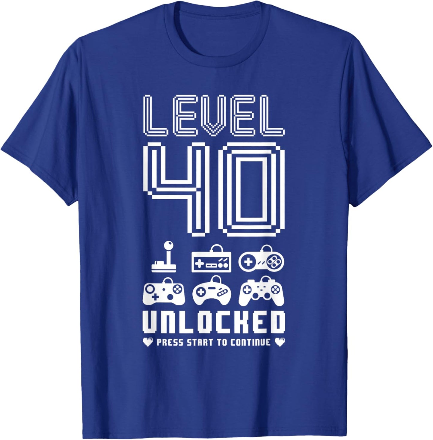 Level 40 Unlocked Video Gamer 40th Birthday Gift T-Shirt - T-Shirt | Royal