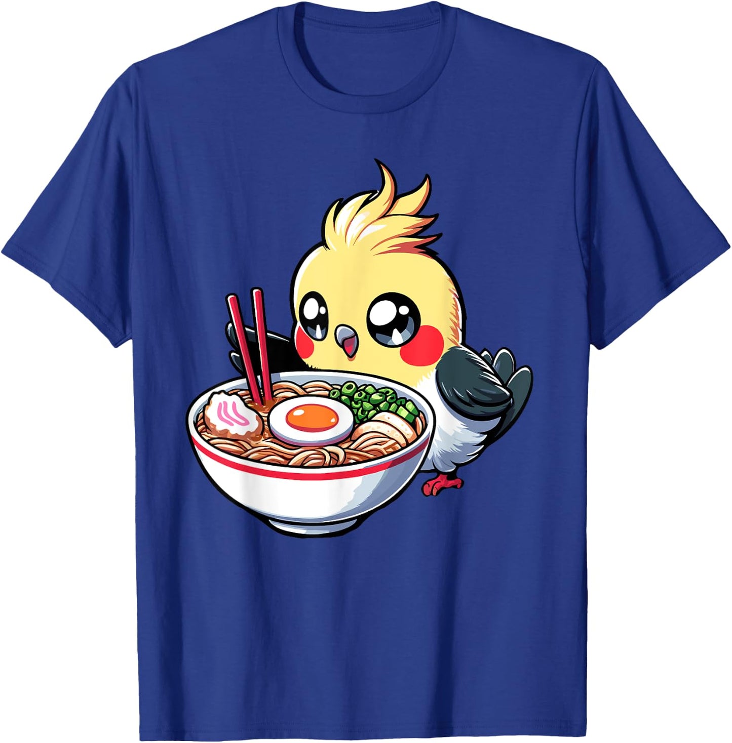 Cute Kawaii Cockatiel Bird Eating Ramen Parrot Lover Funny T-Shirt - T-Shirt | Royal