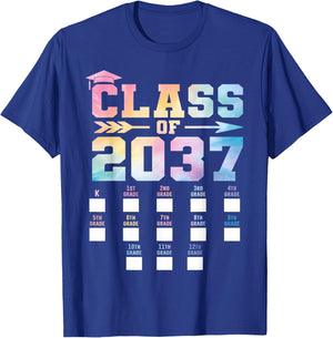 Class of 2037 Grow with Me Shirt Check box K-12 Girls Boys T-Shirt - T-Shirt | Royal