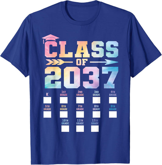 Class of 2037 Grow with Me Shirt Check box K-12 Girls Boys T-Shirt - T-Shirt | Royal