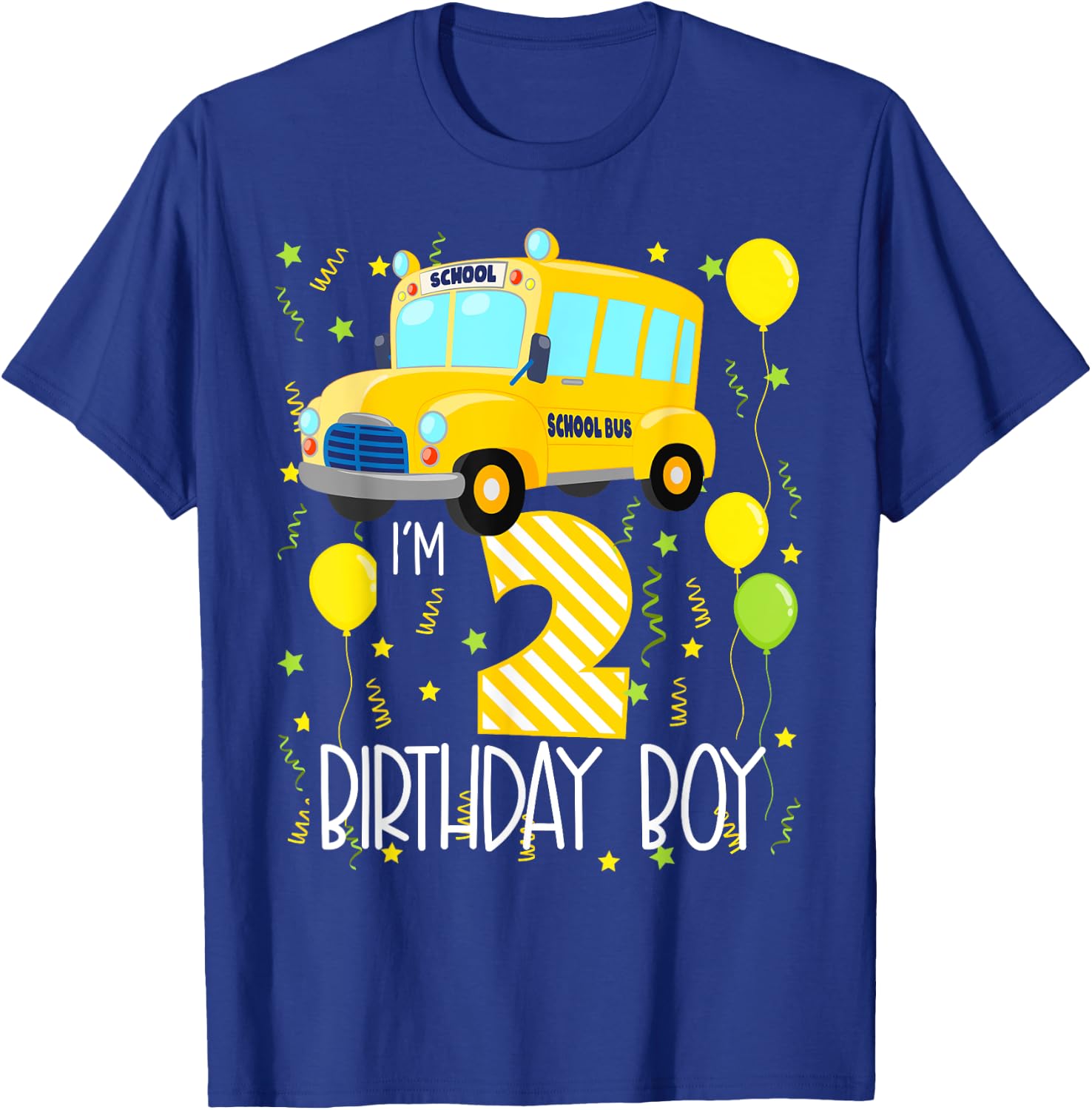 I'm 2 Birthday Boy School Bus Kids 2nd Birthday Party T-Shirt - T-Shirt | Royal