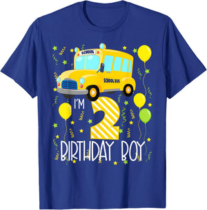 I'm 2 Birthday Boy School Bus Kids 2nd Birthday Party T-Shirt - T-Shirt | Royal