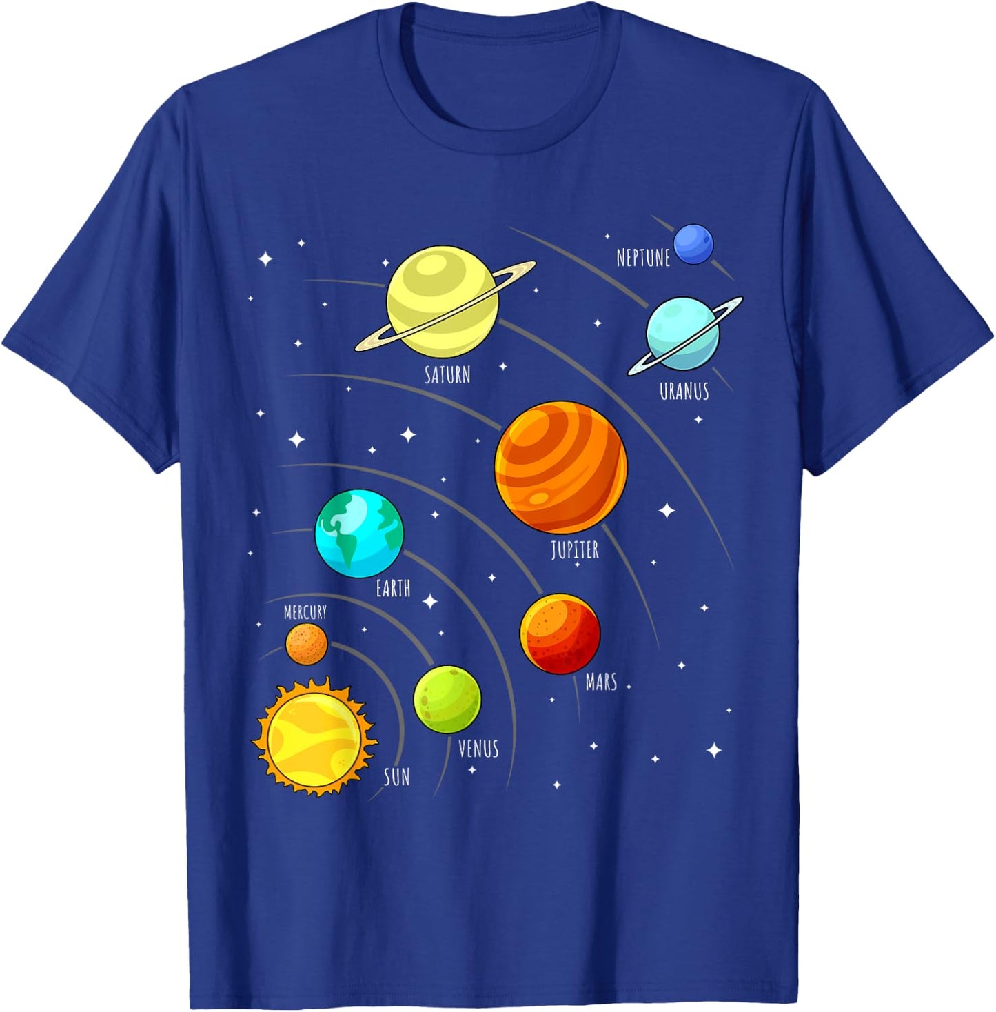 Kids Colorful Planets Solar Systems Space Science Boys Girls T-Shirt - T-Shirt | Royal