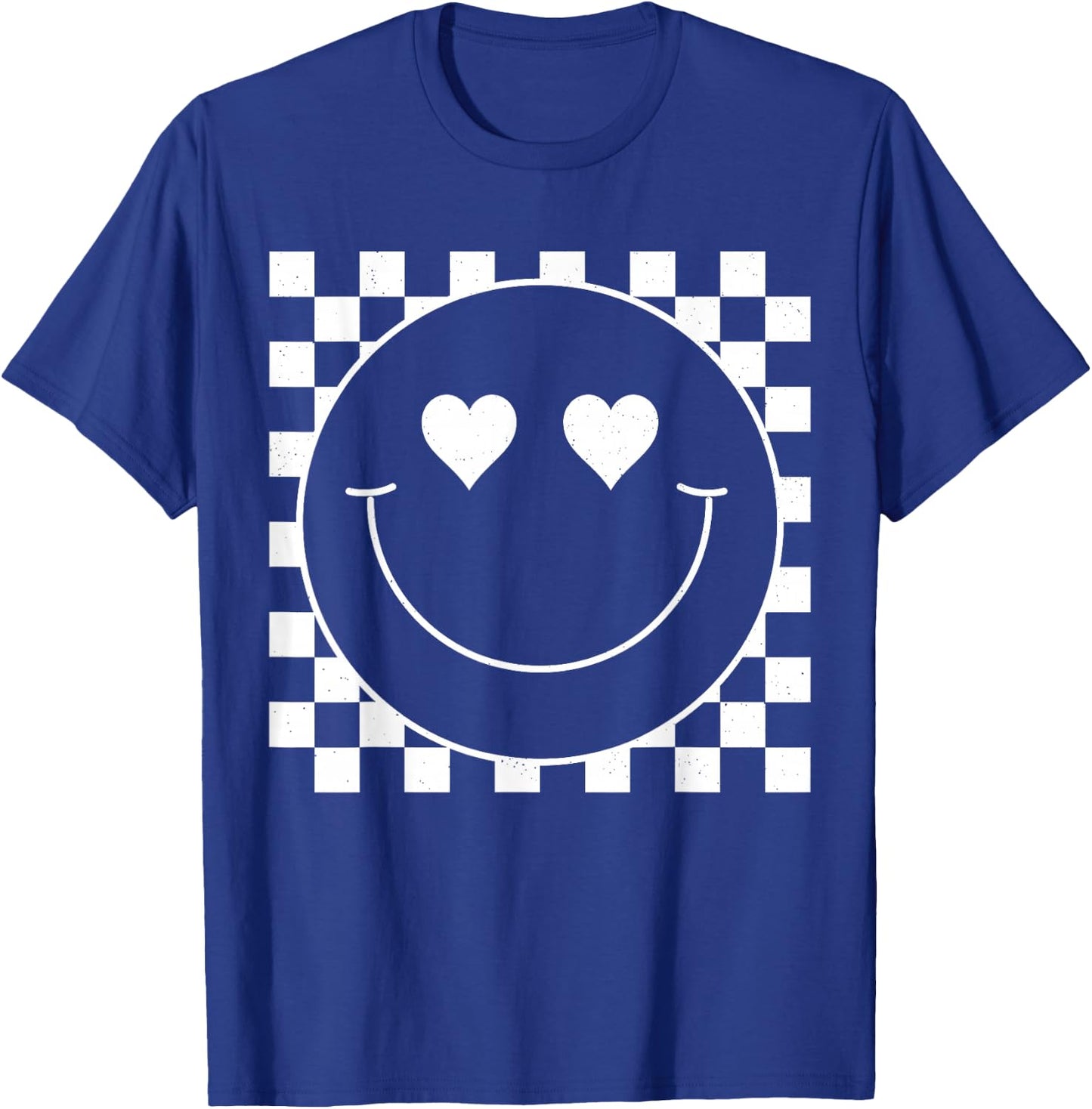 White Checkered 80s Heart Eyes Smile Face Shirt Happy Face T-Shirt - T-Shirt | Royal
