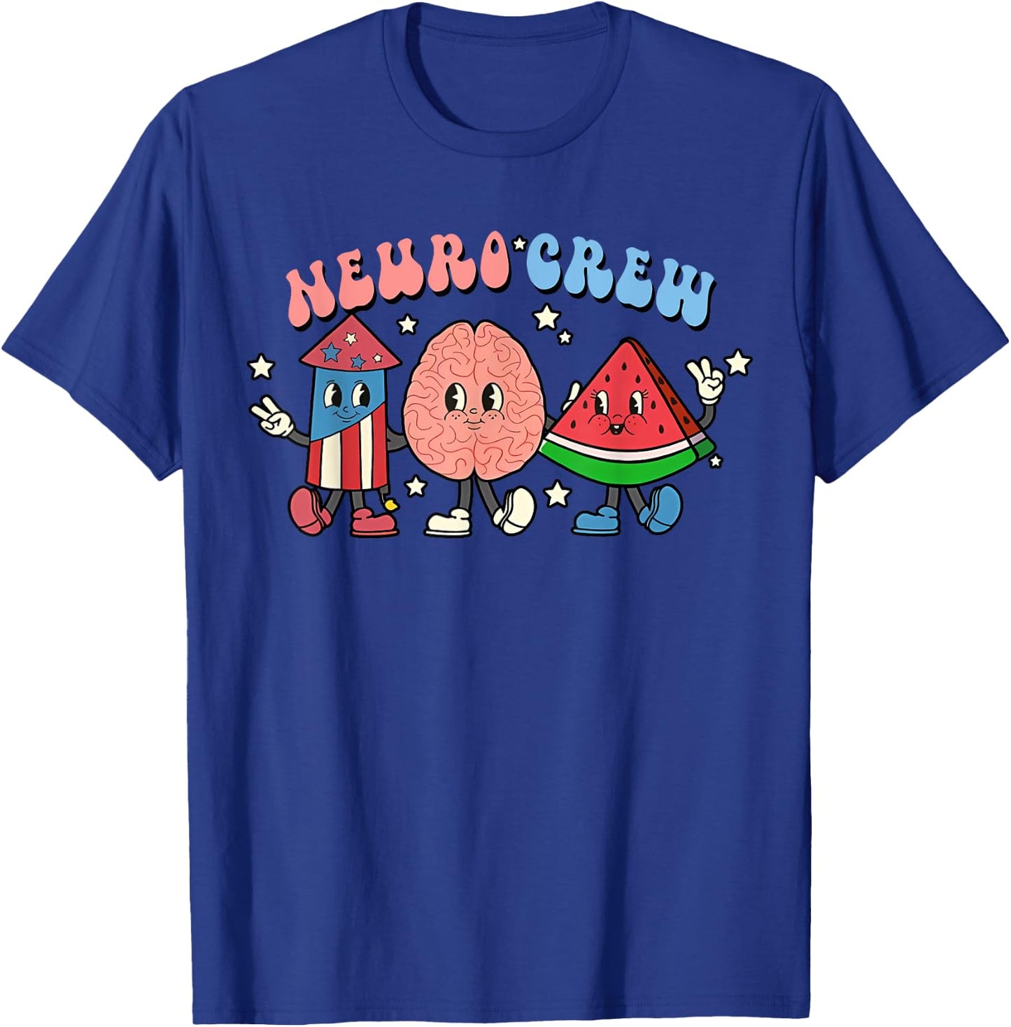 Retro Neuro Crew 4th of July Nurse Brain Neurology Nursing T-Shirt - T-Shirt | Royal