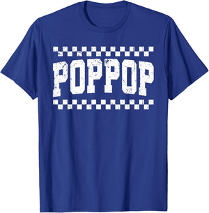Vintage Checkered Poppop Typography Fathers Day Papa Grandpa T-Shirt - T-Shirt | Royal