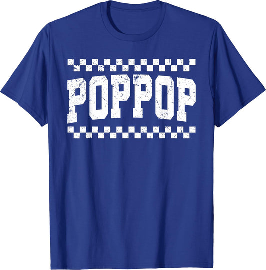 Vintage Checkered Poppop Typography Fathers Day Papa Grandpa T-Shirt - T-Shirt | Royal