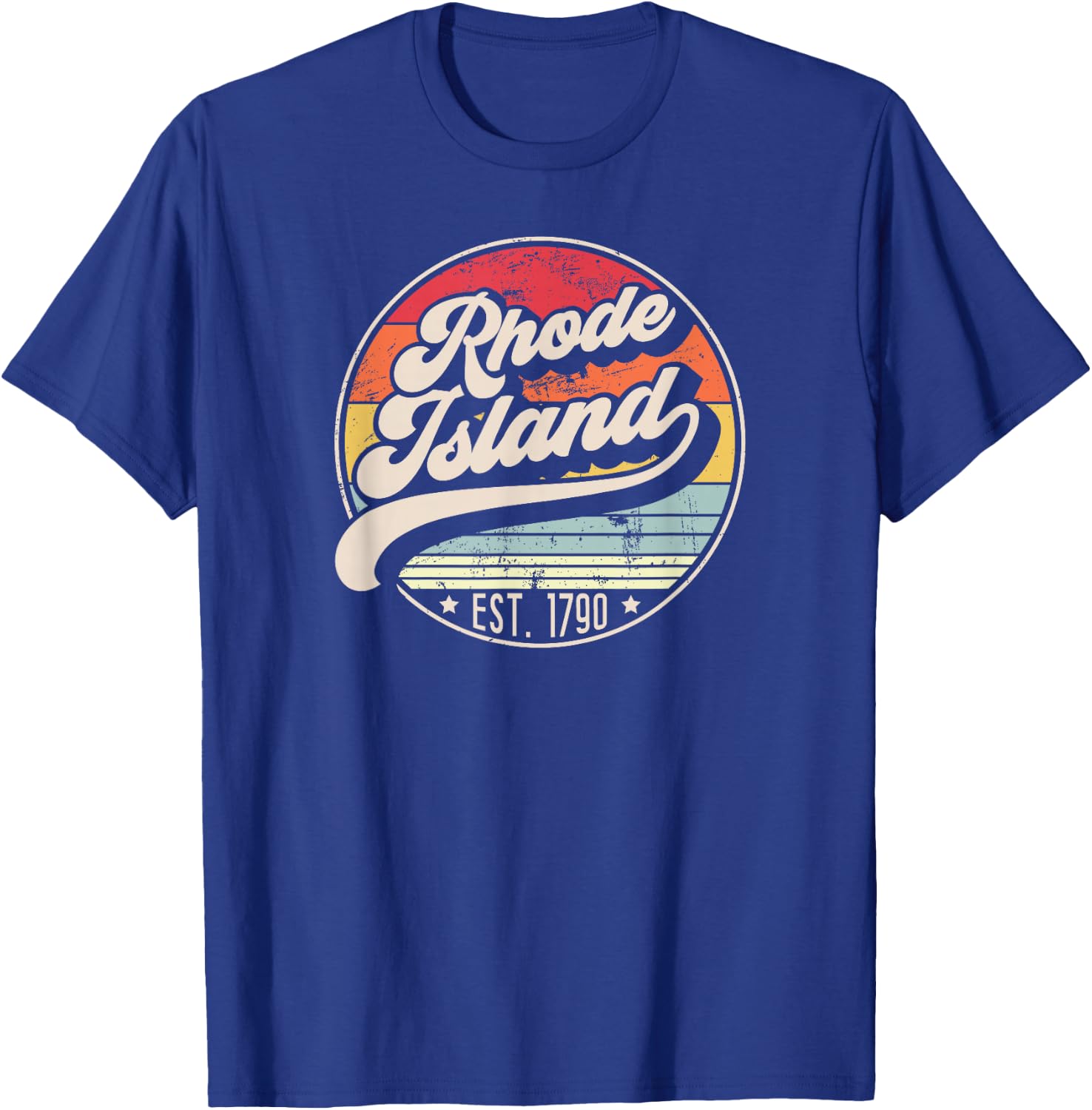 Retro Rhode Island Home State RI Cool 70s Style Sunset T-Shirt - T-Shirt | Royal