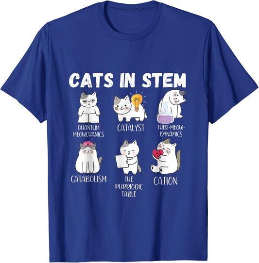 Funny Science Meme Cats In Stem Scientist Nerd Cat Lover Men Women T-Shirt - T-Shirt | Royal