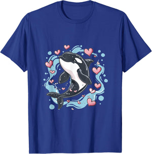 Orca Whale Hearts Graphic T-Shirt - T-Shirt | Royal