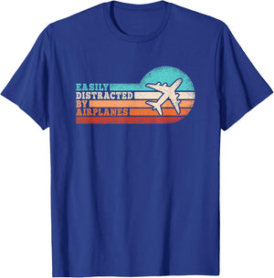 Easily Distracted by Airplanes Funny Pilot Aviation Men T-Shirt - T-Shirt | Royal
