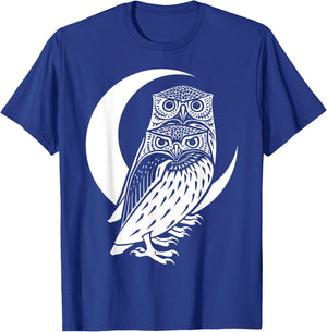 Witchy Wiccan Goth Owls And Halloween Crescent Moon T-Shirt - T-Shirt | Royal