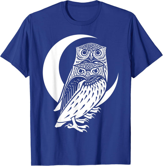 Witchy Wiccan Goth Owls And Halloween Crescent Moon T-Shirt - T-Shirt | Royal