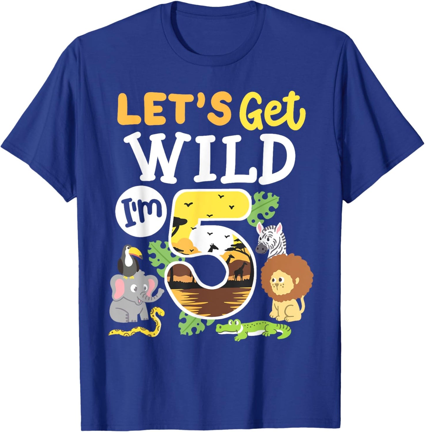 Jungle Safari Let's Get Wild 5th Birthday Zoo 5 Year Old Kid T-Shirt - T-Shirt | Royal