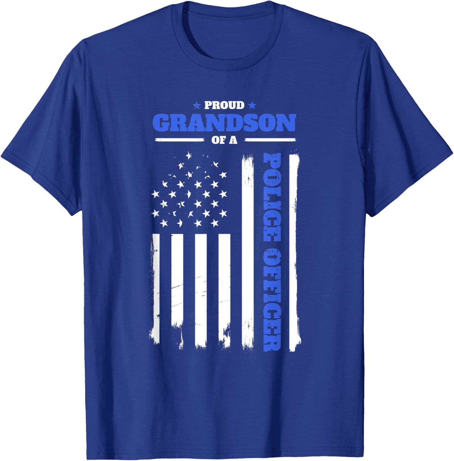 Proud Grandson of a Police Officer Distressed American Flag Women Kids Men T-Shirt - T-Shirt | Royal