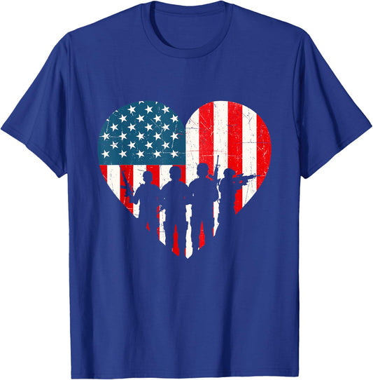 US Flag Heart Soldiers - Patriotic Veterans Memorial Day Kids Men T-Shirt - T-Shirt | Royal