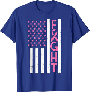 US Flag Pink Ribbon Fight Breast Cancer Awareness Patriotic T-Shirt - T-Shirt | Royal