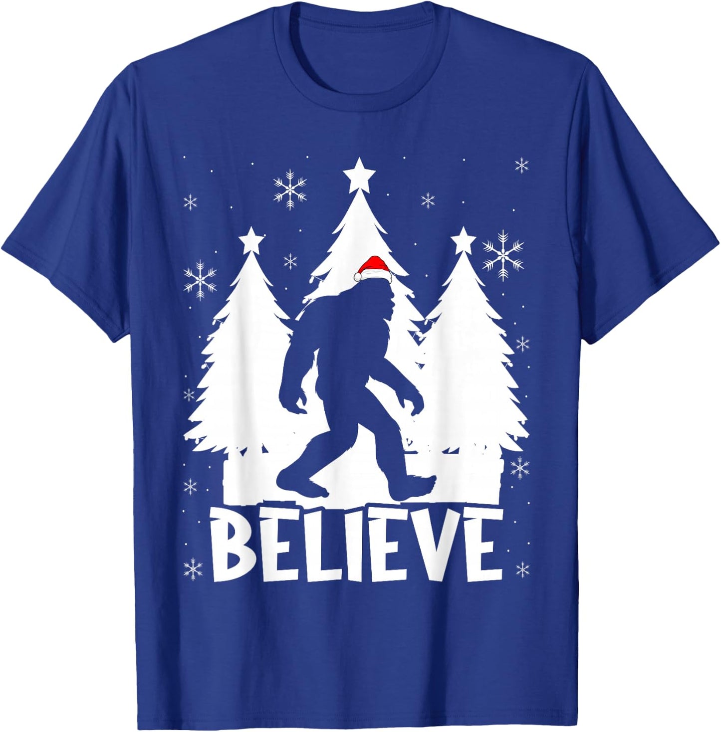 Believe In Bigfoot Christmas Sasquatch Bigfoot Santa Hat T-Shirt - T-Shirt | Royal