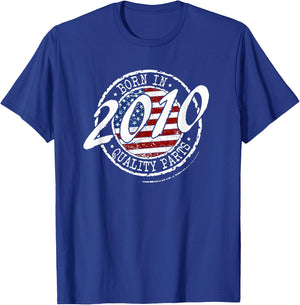 Born In 2010 Birthday, Vintage Flag Born In 2010 Birthday T-Shirt - T-Shirt | Royal