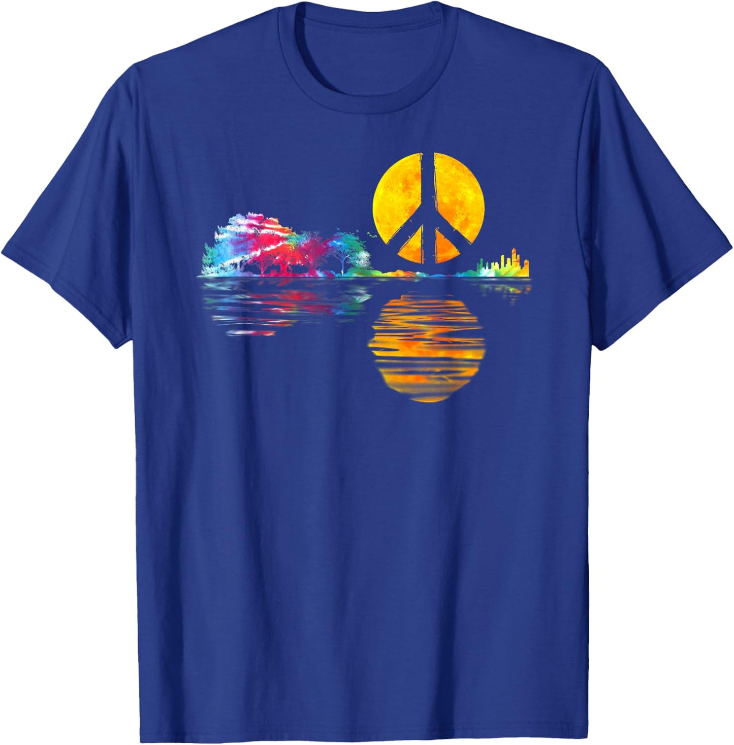 Hippie Guitar Moon I Guitarist Musician Peace Sign T-Shirt - T-Shirt | Royal