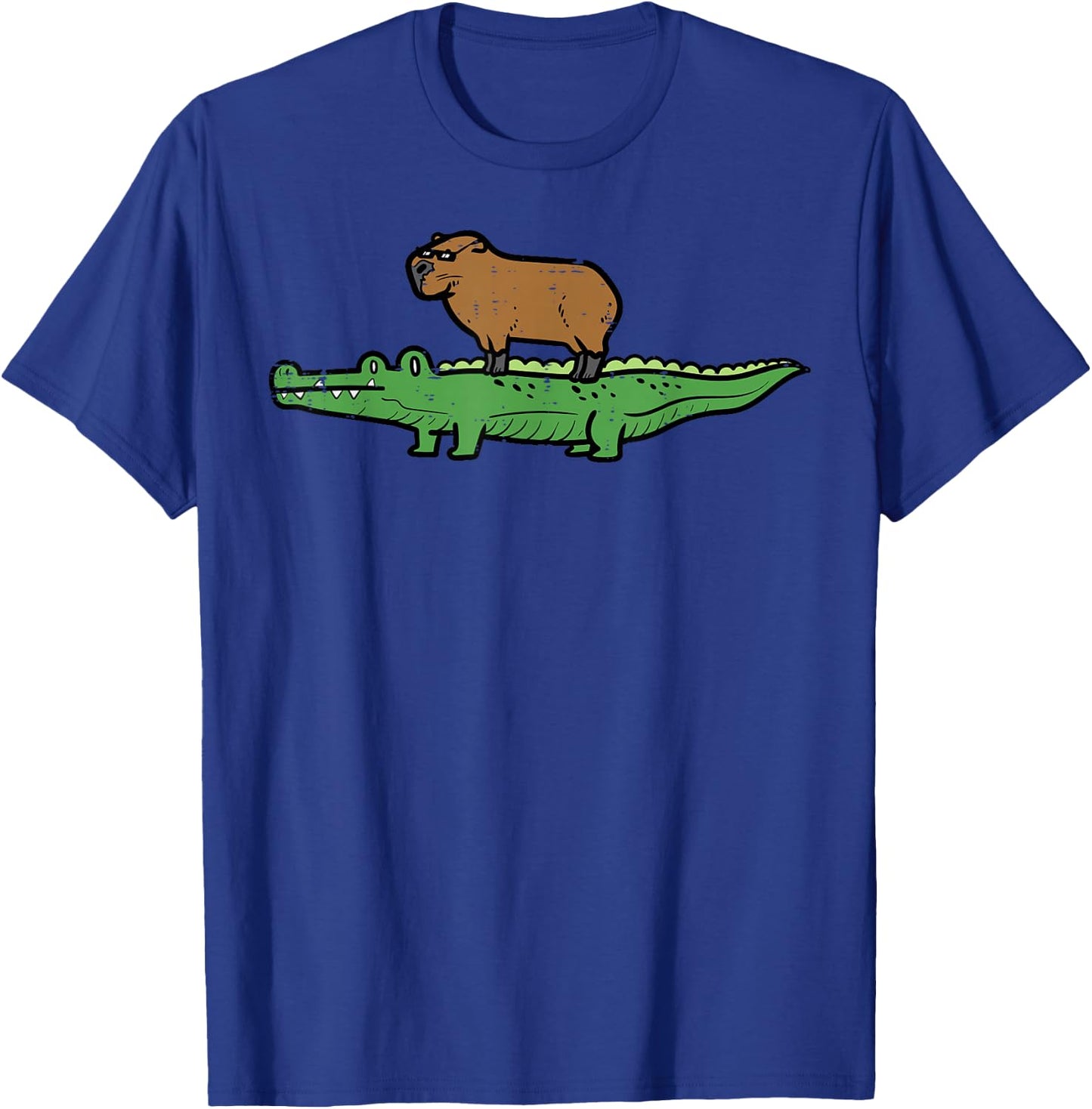 Capybara On Crocodile Capy Alligator Rodent Men Women Kids T-Shirt - T-Shirt | Royal