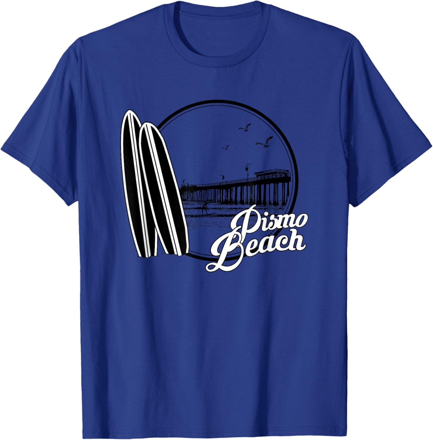 Pismo Beach California Surfboards and Pier T-Shirt - T-Shirt | Royal