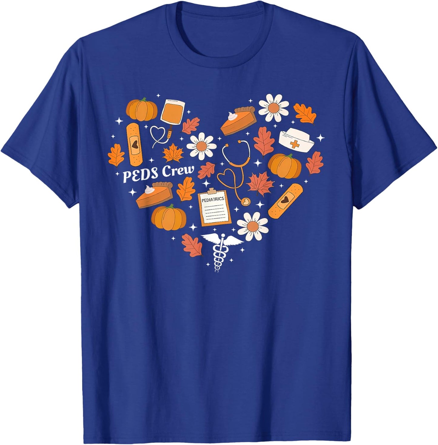 PEDS Crew Nurse Fall Heart Pediatric Pumpkin Thanksgiving T-Shirt - T-Shirt | Royal