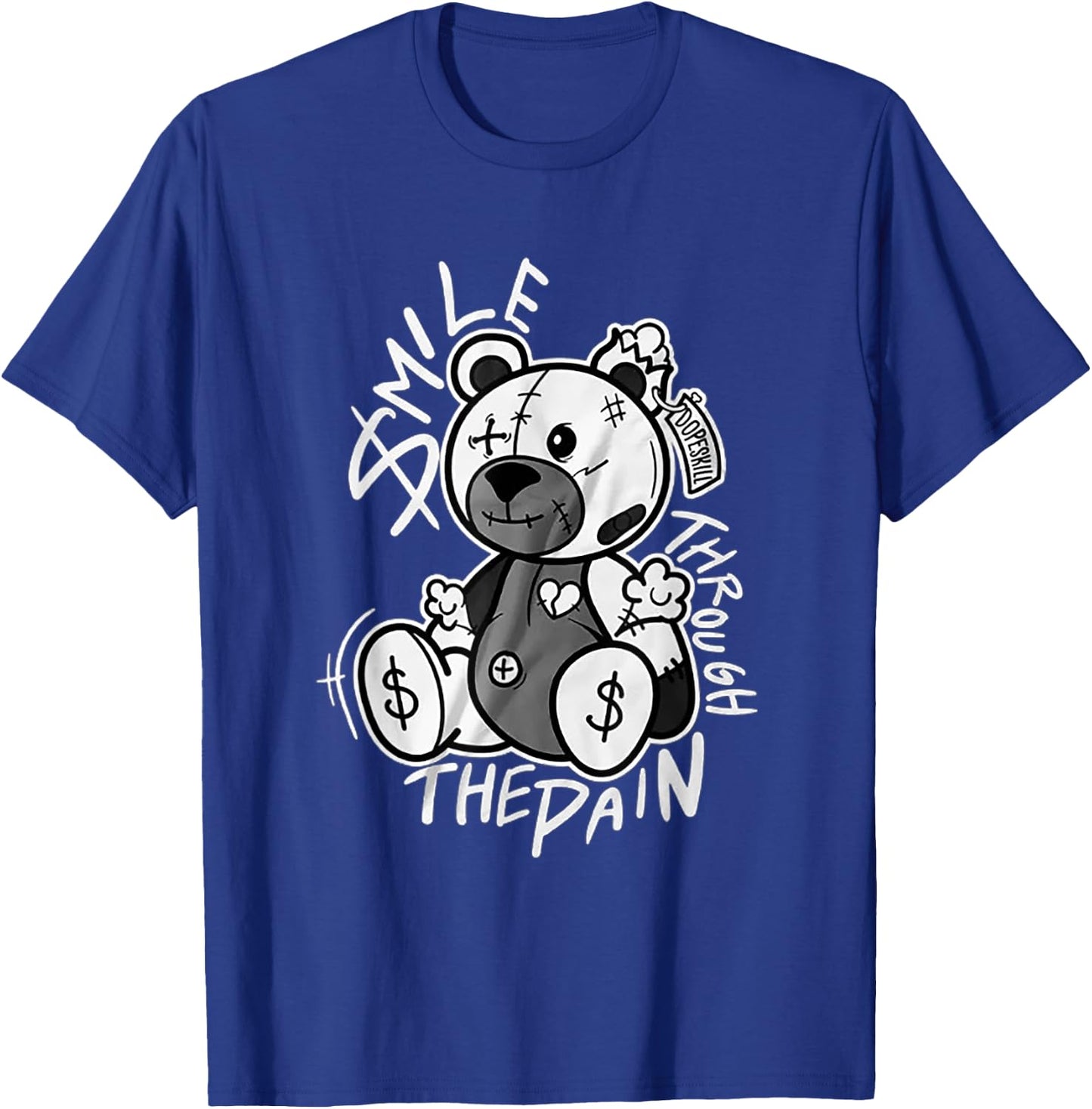 Vintage Teddy Bear Smile Letter Graphic Drop Print Smile T-Shirt - T-Shirt | Royal