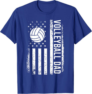Vintage Volleyball Dad USA Flag Retro Fathers Day Daddy Papa T-Shirt - T-Shirt | Royal