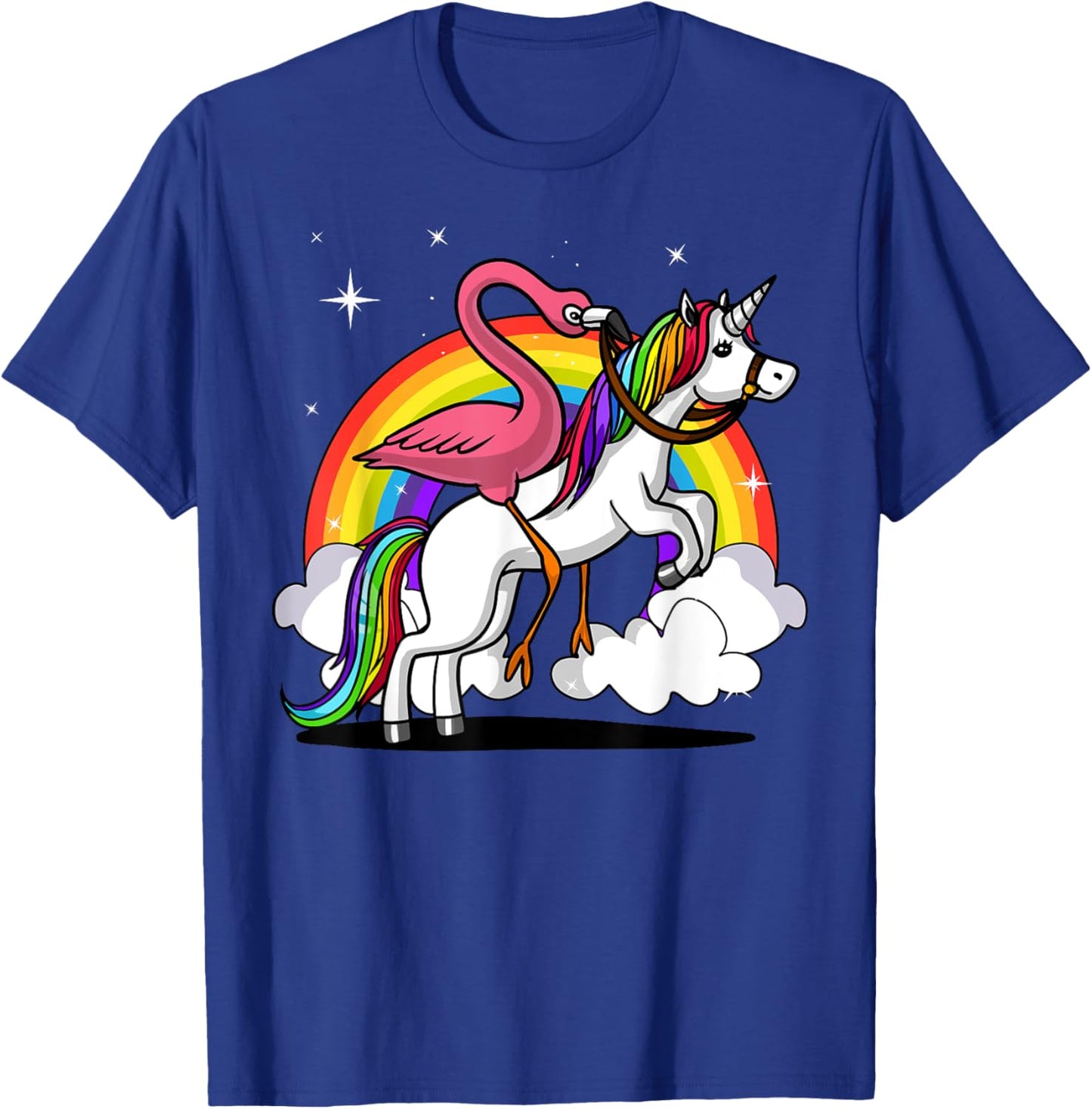 Flamingo Bird Riding Unicorn Magical Rainbow Kids Girls T-Shirt - T-Shirt | Royal