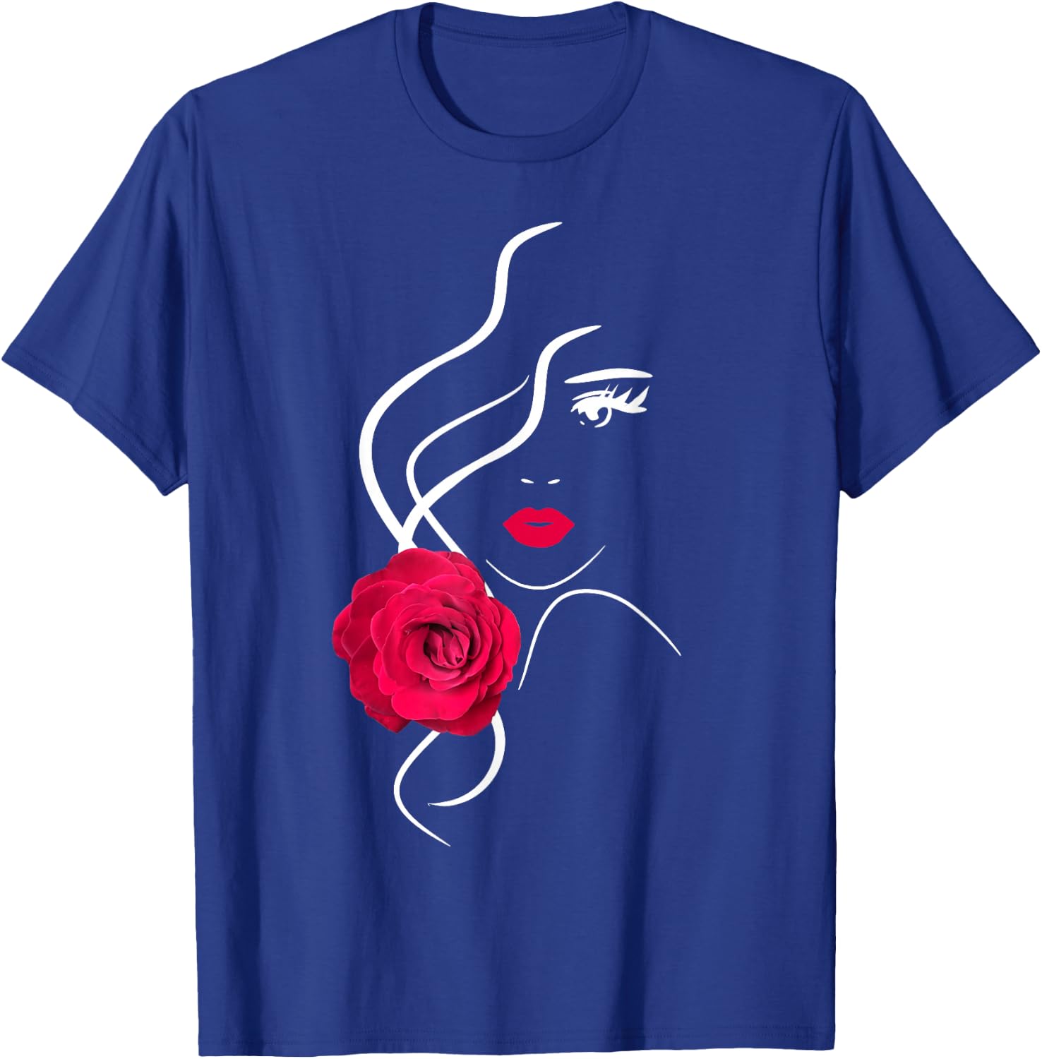 Pretty Girl Face with Hot Red Rose Black White Shapes Mania T-Shirt - T-Shirt | Royal