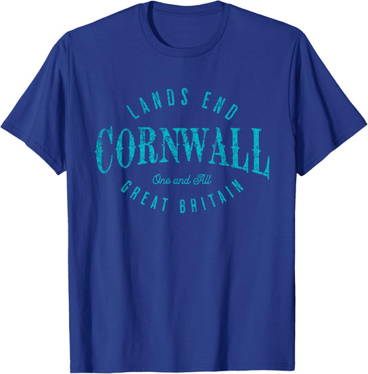 Land's End, Cornwall s Vintage Fade Effect s Cornish T-Shirt - T-Shirt | Royal