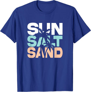 Sun Salt Sand Summer Retro Colourful Happy Holiday Palm Trees T-Shirt - T-Shirt | Royal
