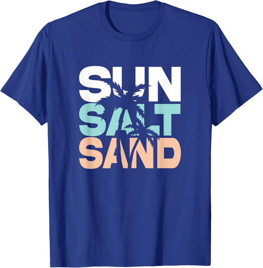 Sun Salt Sand Summer Retro Colourful Happy Holiday Palm Trees T-Shirt - T-Shirt | Royal
