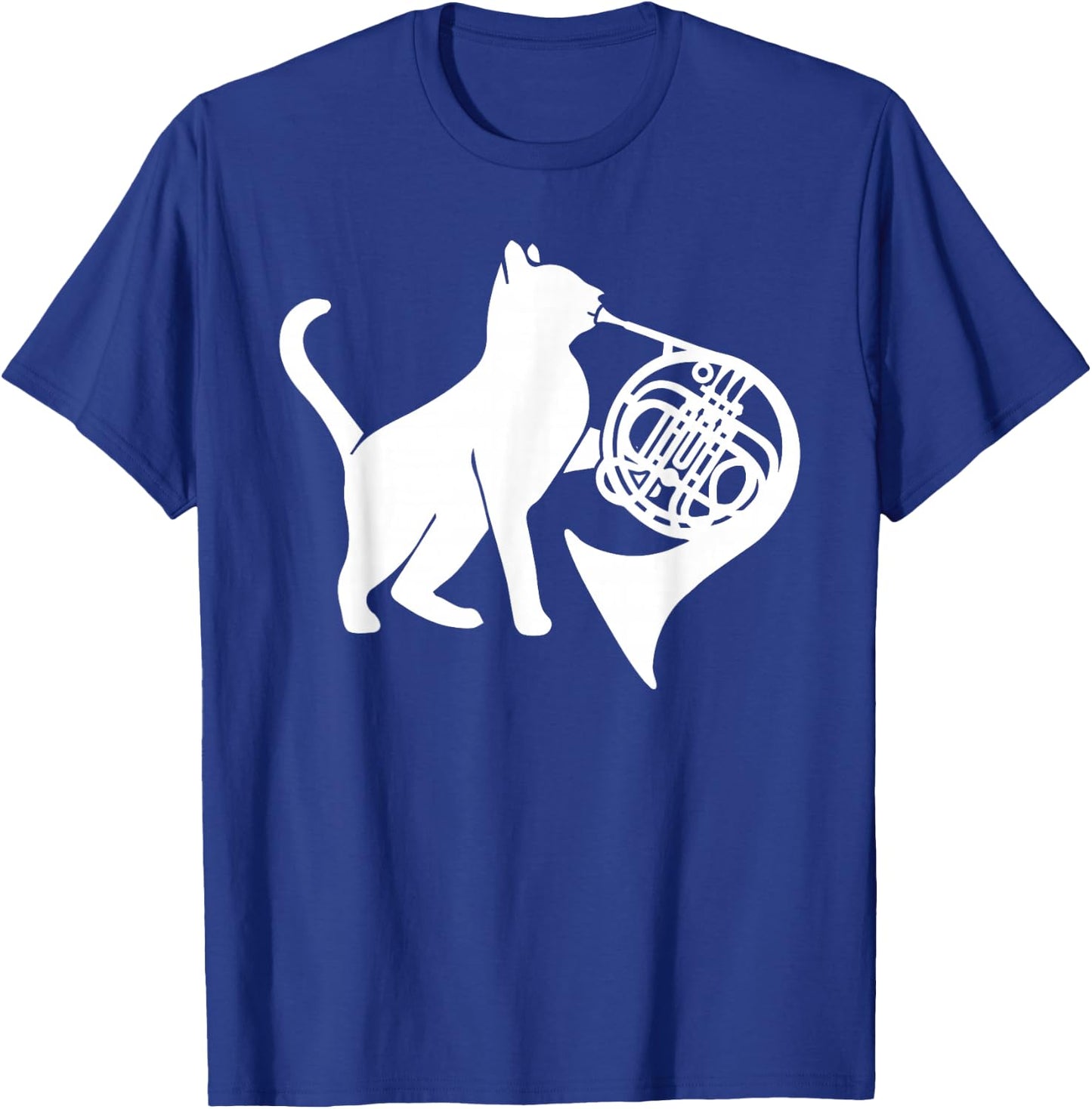 Cool Cat Playing French Horn Musician Orchestra Music T-Shirt - T-Shirt | Royal