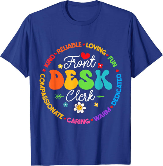 Groovy Front Desk Clerk Secretary Admin Appreciation Week T-Shirt - T-Shirt | Royal